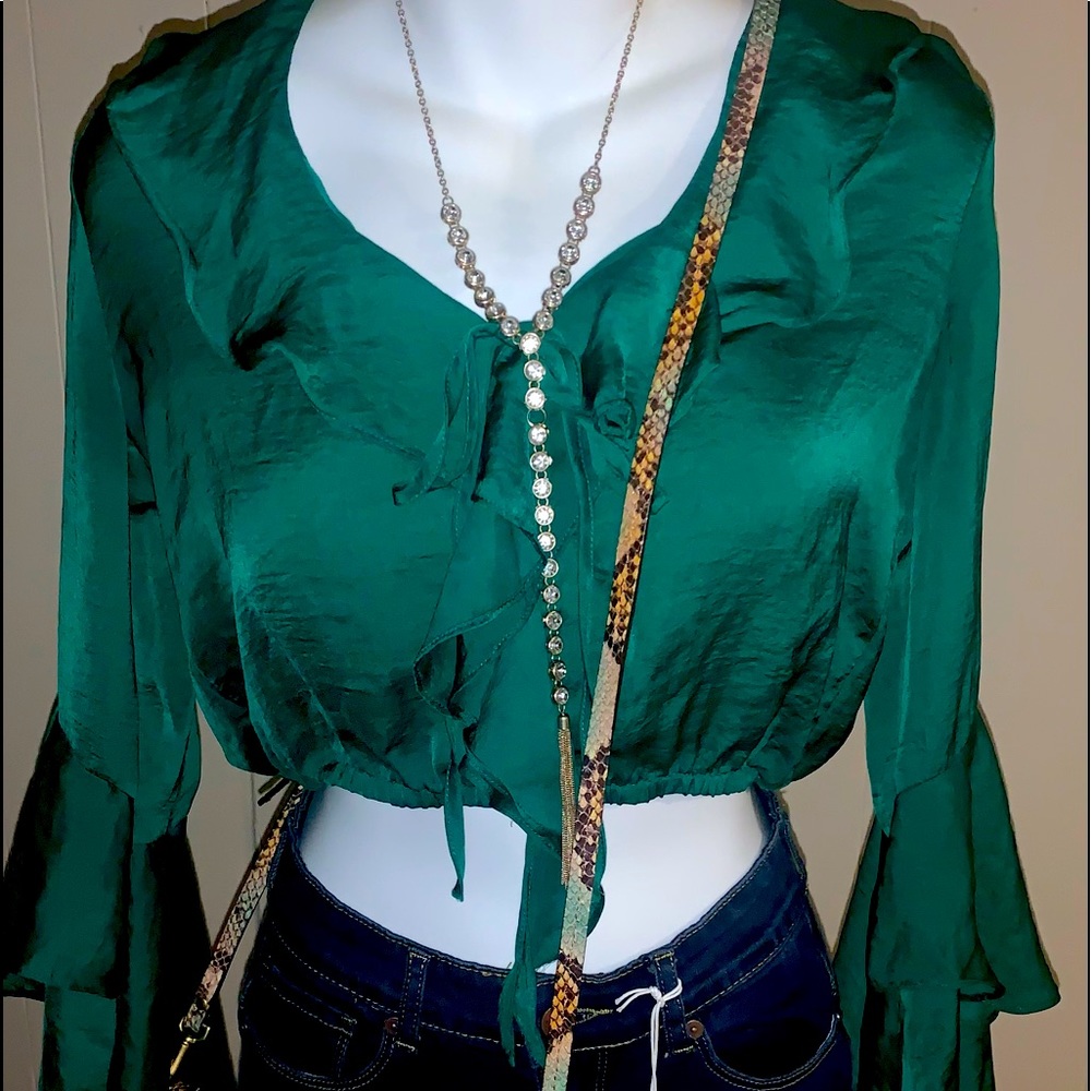 Gianni Bini Emerald Green Cropped Satin Top